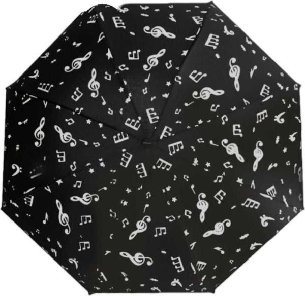 Uniquetrenders Müzik Notası Desenli Canlı Lüx Renkli Baskılı Rüzgara Dayanıklı 8 Telli Katlanabilir Manuel Şemsiye Beyaz - Siyah  - Image 1