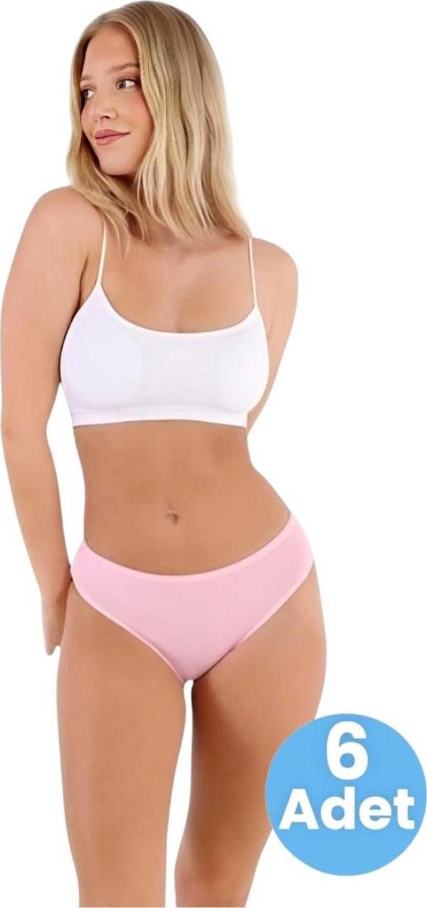 Uniquetrenders Kadın Pamuklu Penye Süprem Kumaş Bikini Külot Kadın Bikini Külot 6 Adet Pembe S-M - Image 1