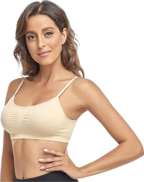 Uniquetrenders Kadın İnce Askılı Pedli Büstiyer Sütyen Ten S-M - Image 1