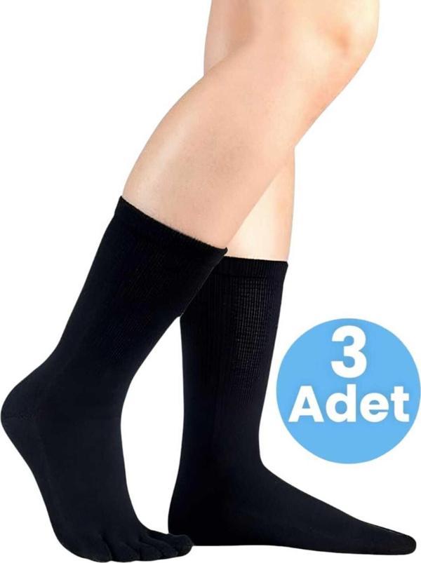 Uniquetrenders Kadın 3'Lü Bambu Mantar Çorabı Parmak Çorap 36-44 Numara Siyah 36-44 - Image 1