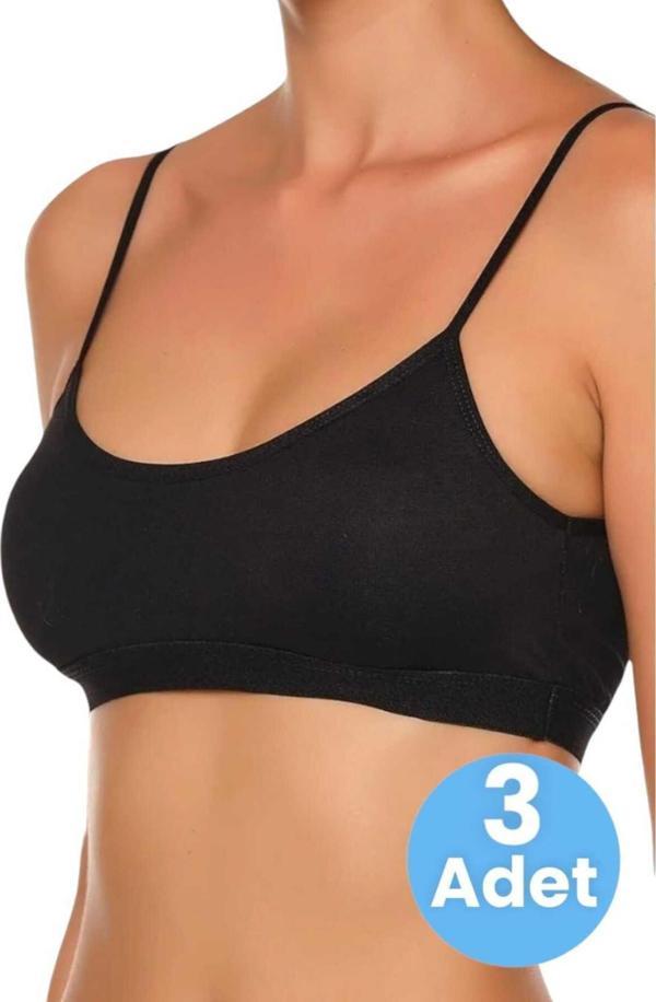 Uniquetrenders Kadın İnce Askılı Pedli Büstiyer Yarım Atlet Sütyen 3'Lü Set Siyah 80-85 - Image 1