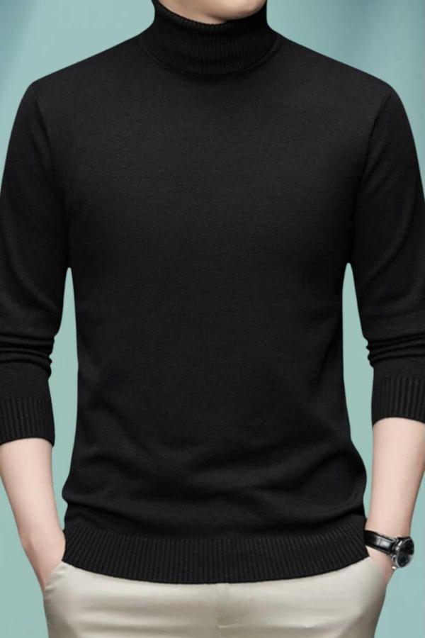 Uniquetrenders Erkek Tüylenmeyen Boğazlı Triko Kazak Balıkçı Triko Kazak Siyah L - Image 1
