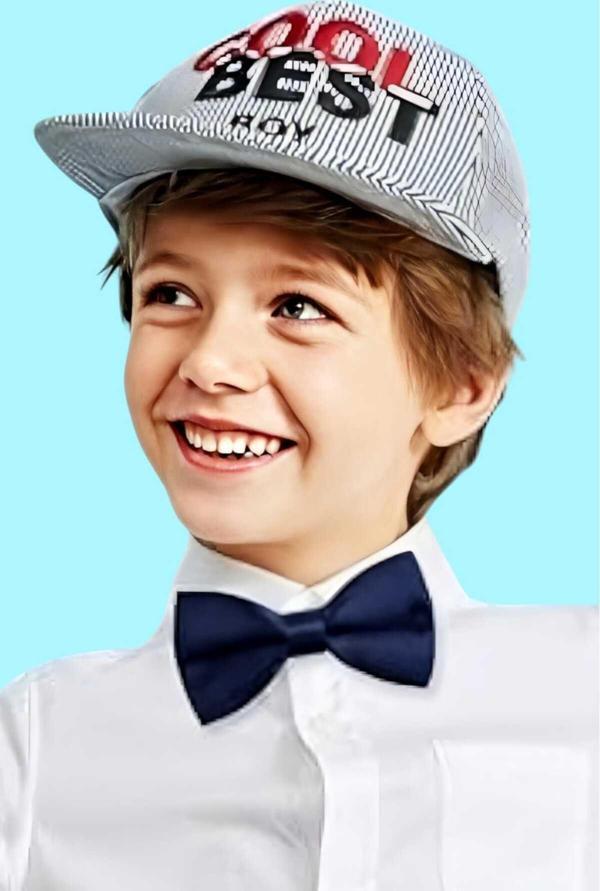 Uniquetrenders Erkek Çocuk Düz Renk Saten Papyon Lacivert  - Image 1