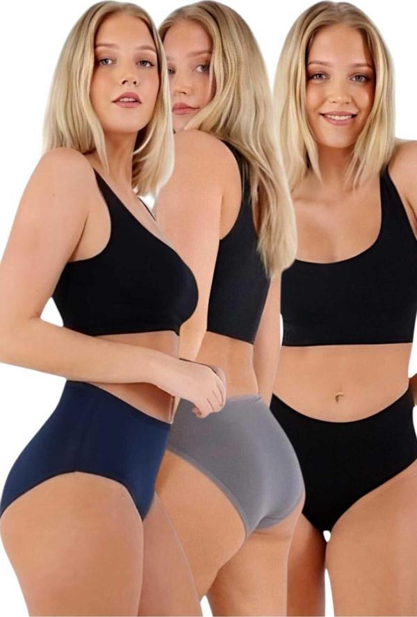Uniquetrenders Kadın Pamuklu Penye Süprem Kumaş Bato Külot Kadın Bato Külot 3 Renk Lacivert - Gri - Siyah L-XL - Image 1