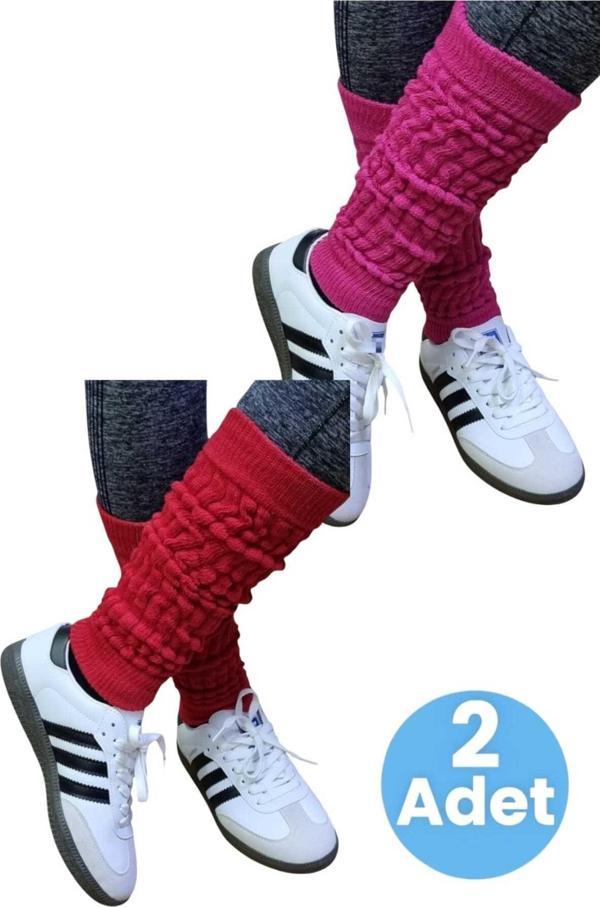 Uniquetrenders Kadın Dört Mevsim Ayaksız Triko Tozluk 2'Li Set Fuşya - Kırmızı  - Image 1