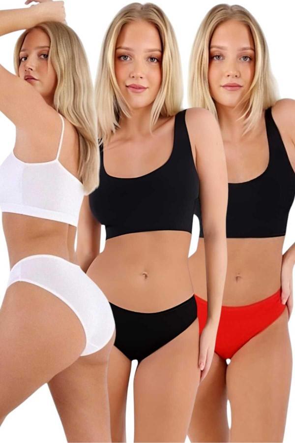 Uniquetrenders Kadın Pamuklu Penye Süprem Kumaş Bikini Külot Kadın Bikini Külot 3 Renk Beyaz - Siyah - Kırmızı L-XL - Image 1