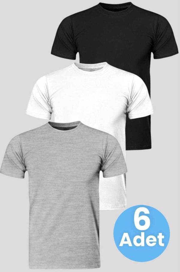 Uniquetrenders Erkek Sıfır Yaka Pamuklu Fanila 6'Lı Set Beyaz - Gri - Siyah XL - Image 1
