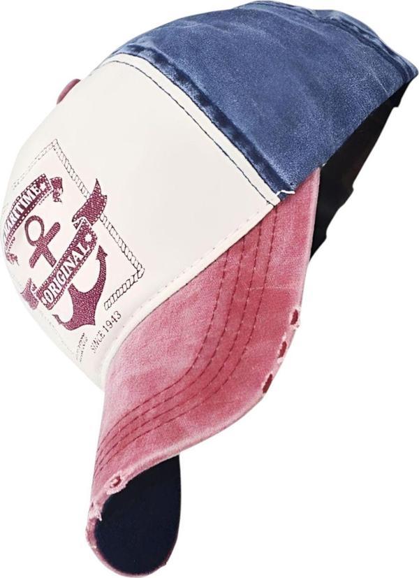 Uniquetrenders Unisex Pamuklu Orginal Eskitme Kep Şapka Kırmızı - Lacivert Standart - Image 1