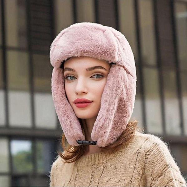 Uniquetrenders Unisex Peluş Kalpak Pilot Şapka Gül Kurusu  - Image 1