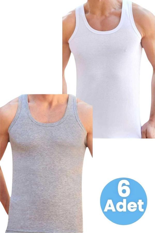 Uniquetrenders Erkek Pamuklu 2 Renk 6'Lı Atlet Beyaz - Gri L - Image 1