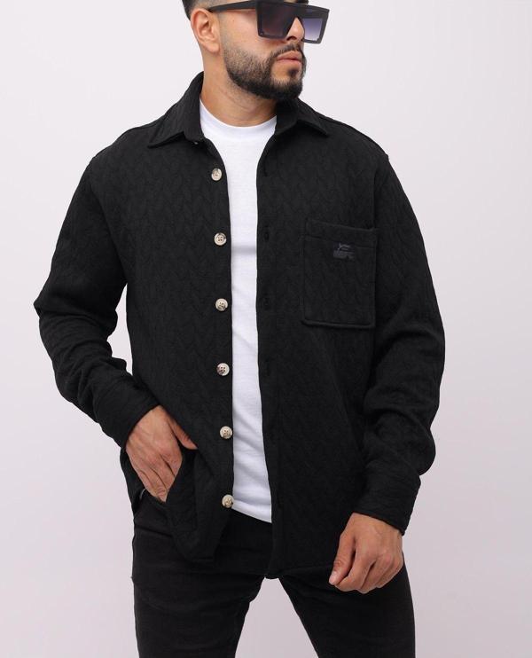 Black Premium Kapitone Unisex Gömlek Ceket - Image 1