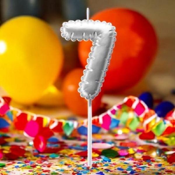GÜMÜŞ DOĞUM GÜNÜ BALON ŞEKLİNDE MUM PASTA MUMU 7 NUMARA - Image 1