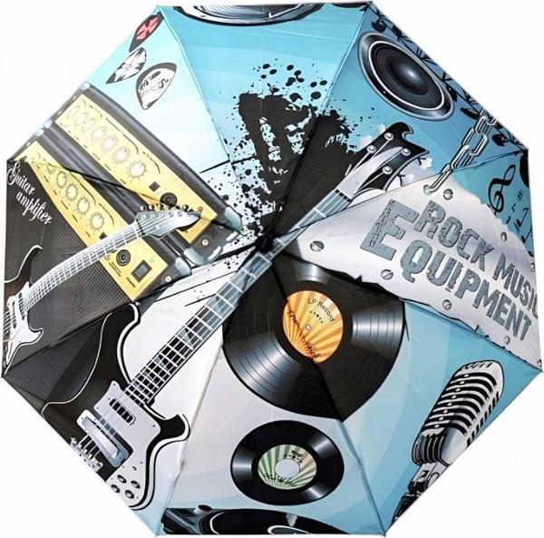 Uniquetrenders Rock Gitar Desenli Canlı Lüx Renkli Baskılı Rüzgara Dayanıklı 8 Telli Katlanabilir Manuel Şemsiye Mavi - Siyah  - Image 1