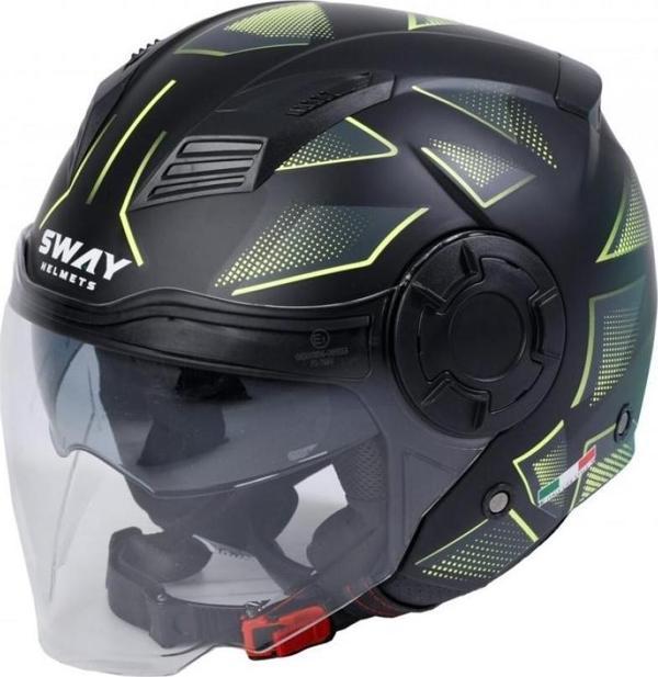 Sway Sw766 Yarım Yazlık Kask Cırcle Mat Black Yellow Güneş Vizörlü - Image 1