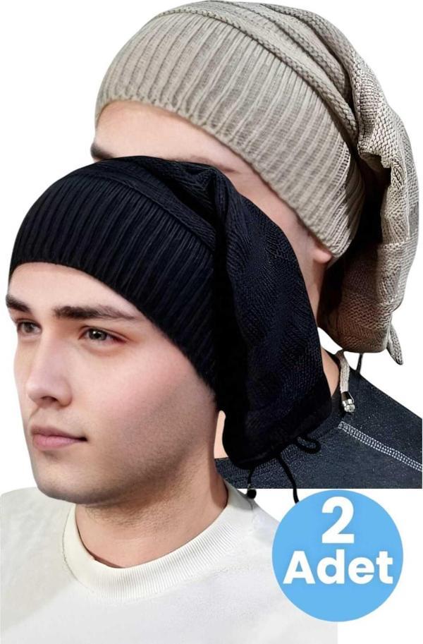Uniquetrenders 2'Li  Erkek Kışlık Triko Örgü Bere Ve Boyunluk Camel - Siyah  - Image 1