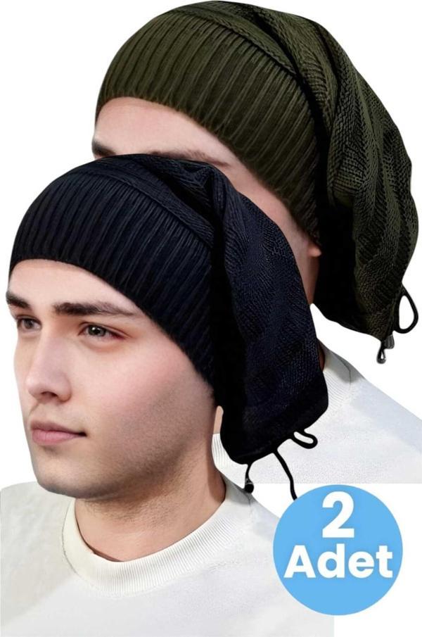 Uniquetrenders 2'Li  Erkek Kışlık Triko Örgü Bere Ve Boyunluk Haki - Siyah  - Image 1
