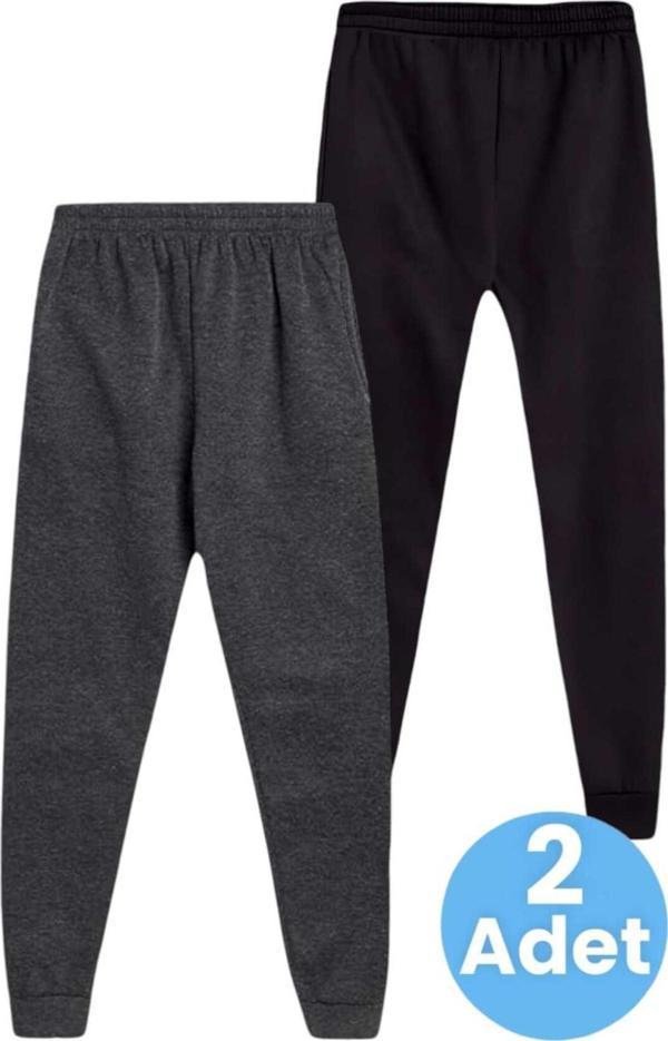 Uniquetrenders Çocuk Unisex Beli Lastikli Jogger Eşofman Altı 2'Li Set Füme - Siyah 9 Yaş - Image 1