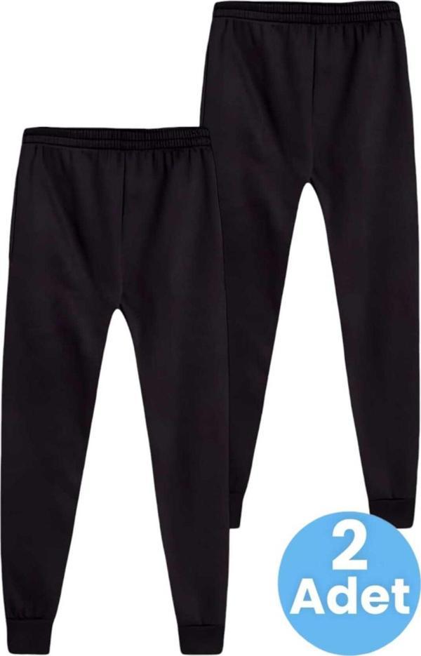 Uniquetrenders Çocuk Unisex Beli Lastikli Jogger Eşofman Altı 2'Li Set Siyah - Siyah 9 Yaş - Image 1