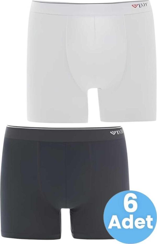 Uniquetrenders Erkek  6'Lı  Pamuklu  Likralı  Boxer Beyaz - Füme 2XL - Image 1