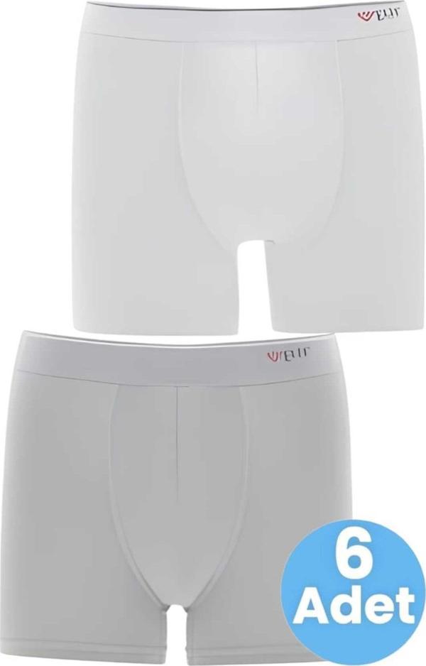 Uniquetrenders Erkek  6'Lı  Pamuklu  Likralı  Boxer Beyaz - Gri 2XL - Image 1
