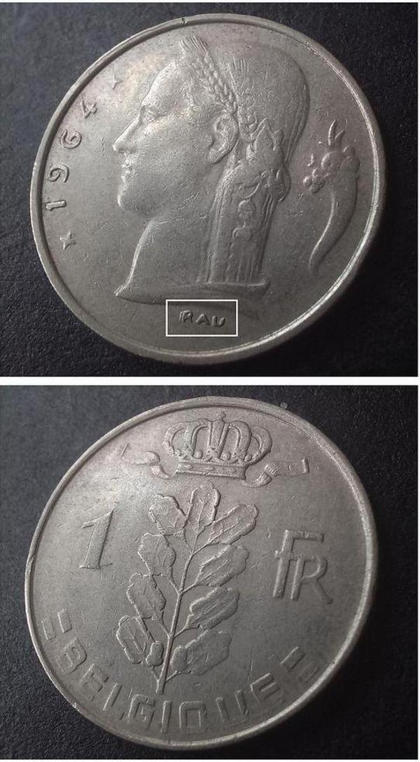Escoines Koleksiyon 39963680e9c0c33f5f 1964 belçika 1frank ççt+ Hatalı Eski yabancı madeni para - Image 1