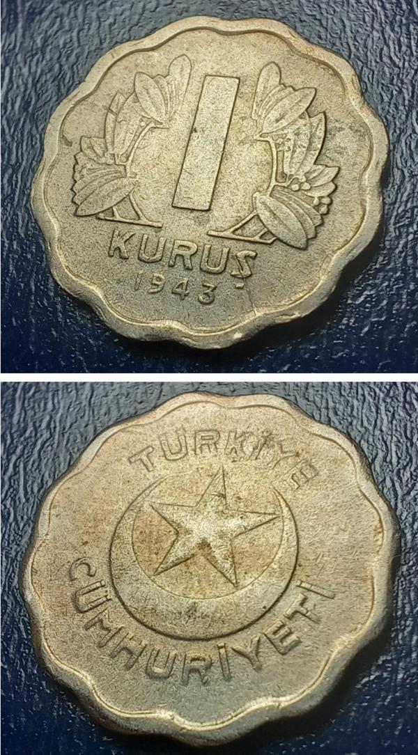 Escoines Koleksiyon 39963680147f210d37 1943 1 Kuruş ÇT/ÇÇT Eski Madeni Para - Image 1