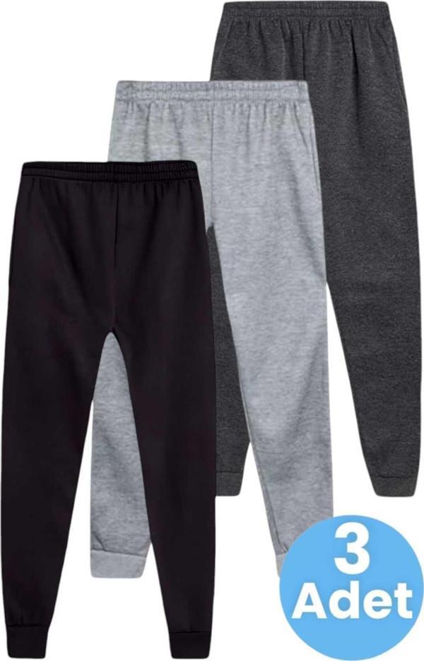 Uniquetrenders Çocuk Unisex Beli Lastikli Jogger Eşofman Altı 3'Lü Set Siyah - Gri - Füme 7 Yaş - Image 1