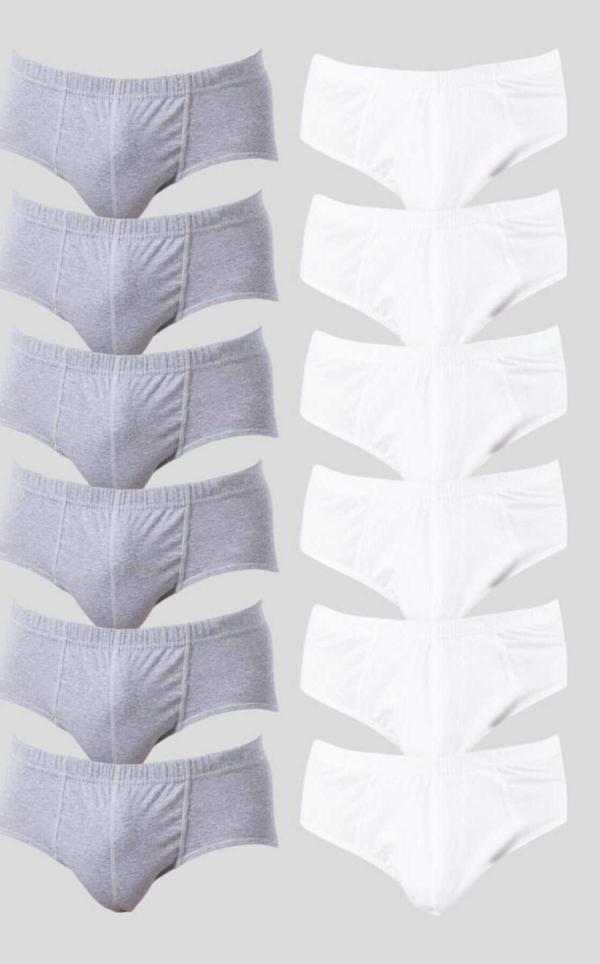 Uniquetrenders Erkek Pamuklu Slip Külot 6 Adet Beyaz 6 Adet Gri Beyaz - Gri L - Image 1