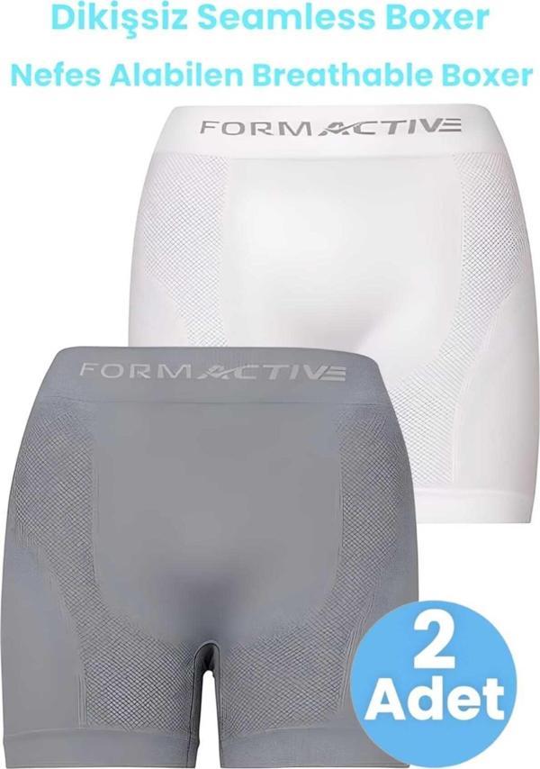 Uniquetrenders Erkek Dikişsiz/Seamless Nefes Alabilen Boxer 2'Li Set Beyaz - Gri L-XL - Image 1