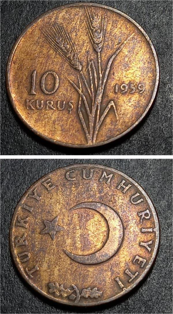Escoines Koleksiyon 39963680e6d6f57cfd 1959 10Kuruş Nadir azçıkar ÇT+ eski madeni para - Image 1