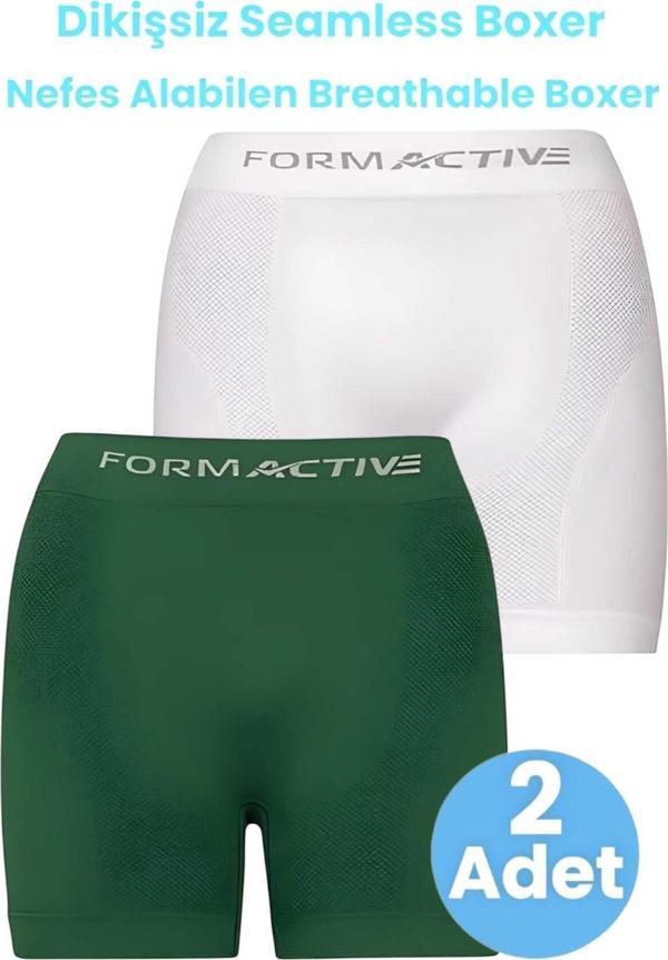 Uniquetrenders Erkek Dikişsiz/Seamless Nefes Alabilen Boxer 2'Li Set Beyaz - Yeşil M-L - Image 1