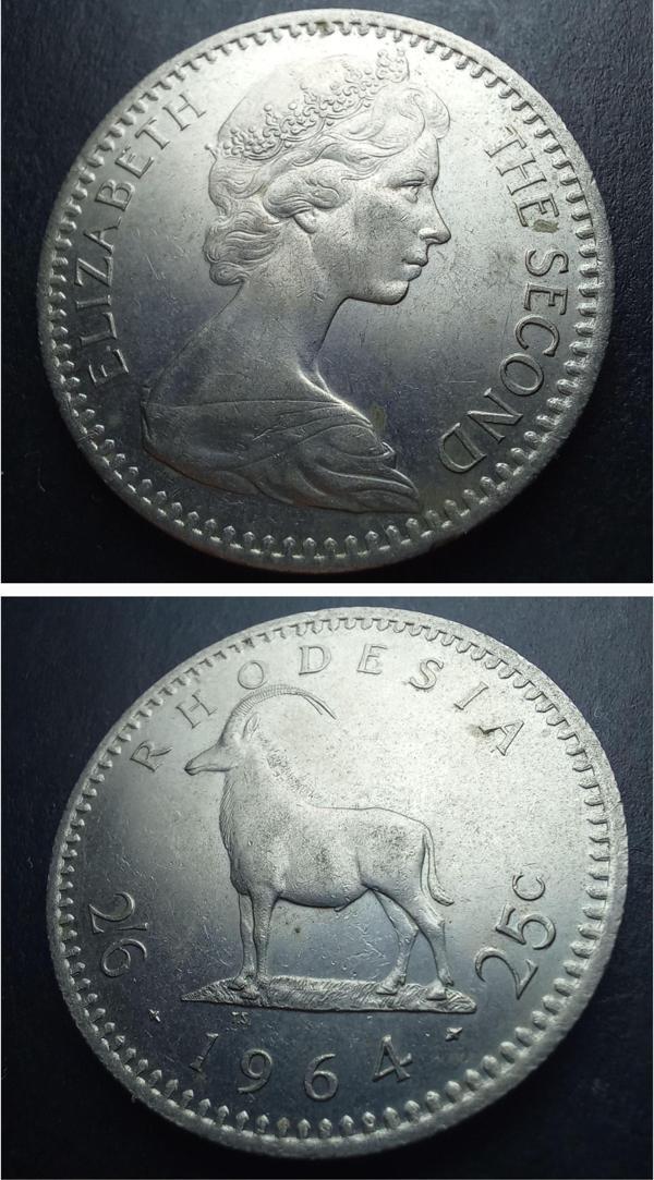 Escoines Koleksiyon 3996368023ebfe684d 1964 Rodezya 2½ Şilin ÇİL (AZ ÇIKAR) Eski Yabancı Madeni Para - Image 1