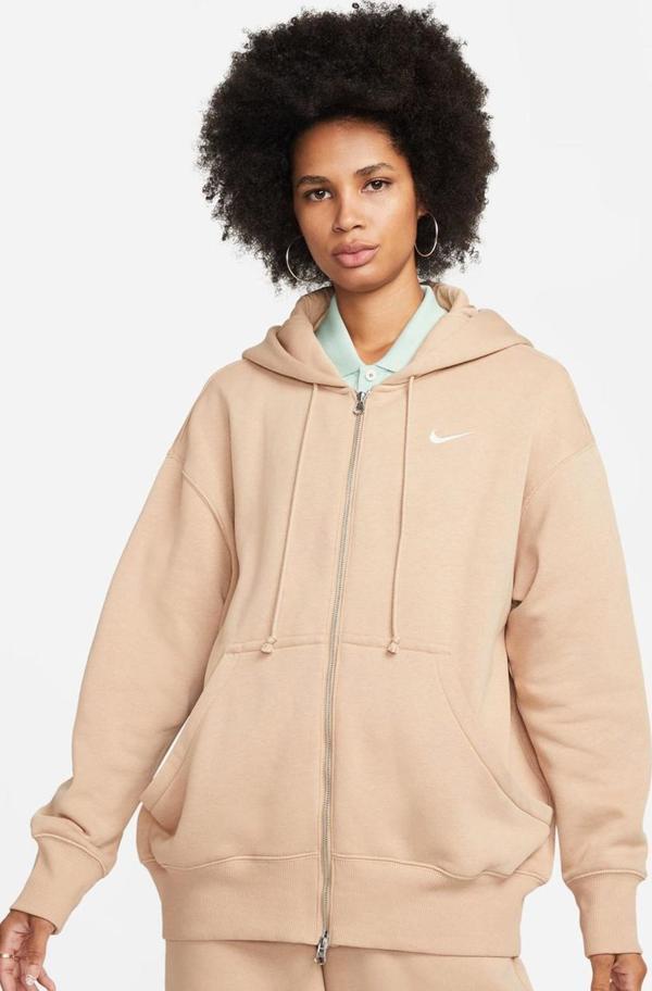 Nike Sportswear Phoenix Fleece Oversized Hoodie Full Zip Bol Kesim Kapüşonlu Kadın Sweatshirt Bej - Image 1
