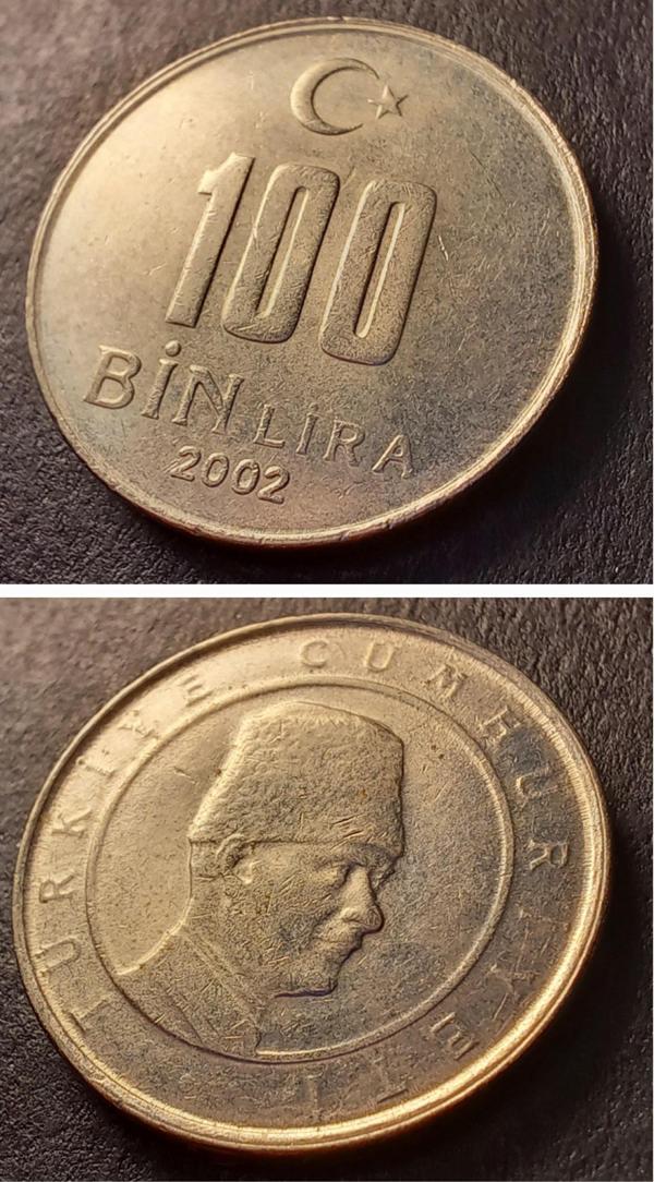 Escoines Koleksiyon 3996368015ab984a38 100 Bin Lira 2002 ÇA/ÇİL Eski Madeni Para - Image 1