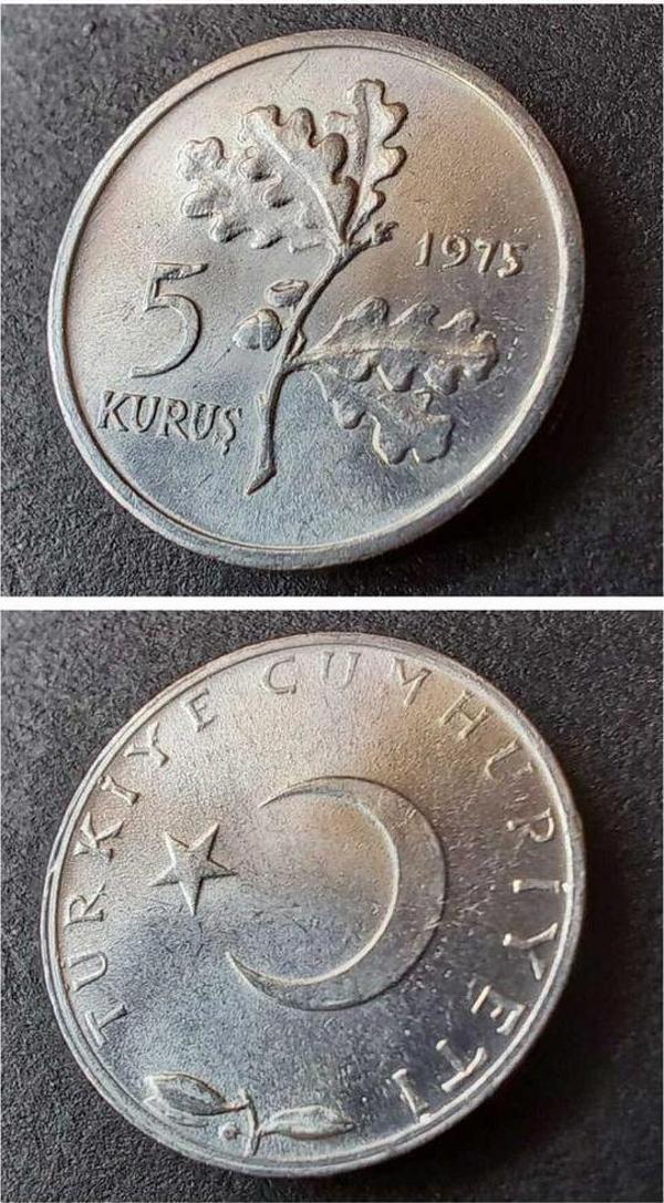 Escoines Koleksiyon 3996368014972802ff 1975 Alüminyum 5 kuruş ÇİL eski madeni para - Image 1