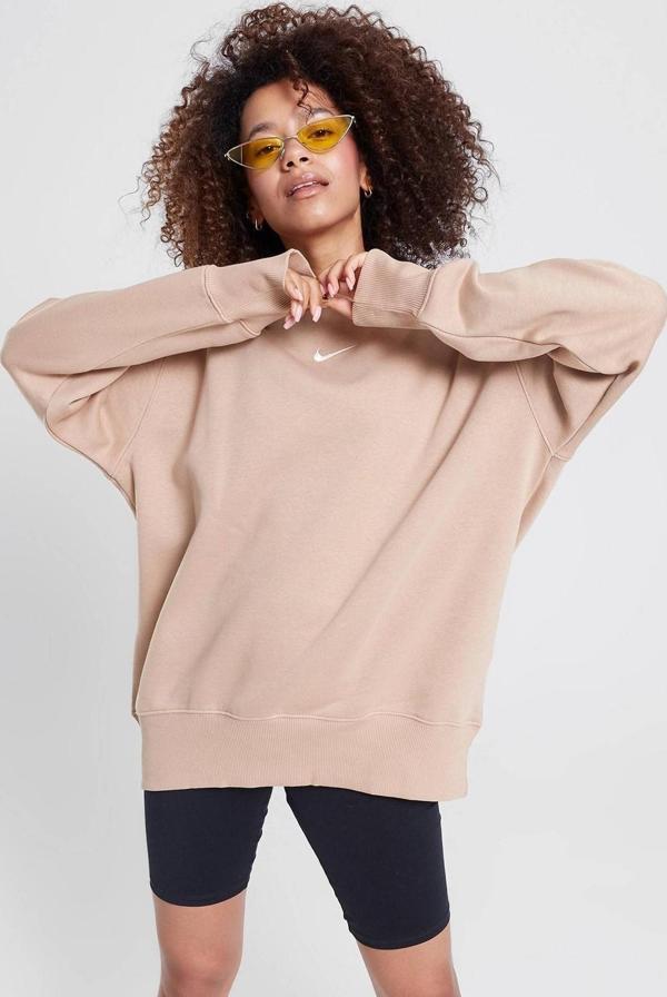 Nike Sportswear Essential Collection Fleece Oversized Crew Kadın Sweatshirt Sütlü Kahve - Image 1