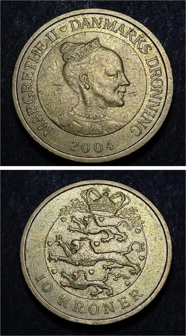 Escoines Koleksiyon 3996368016bdf8a3b3 2004 Danimarka 10 Kroner ÇÇT+ eski yabancı madeni para - Image 1