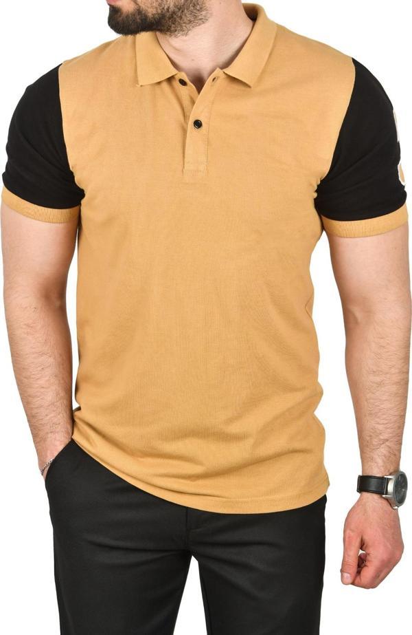 DeepSEA Erkek Camel Dar Kesim Pamuklu Polo Yaka Tişört Slim Fit Nefes Alan Kıvrılmaz Polo Yaka Tişört 2503022 - Image 1