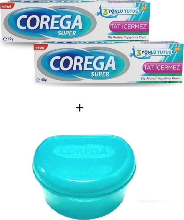 Süper 3 Yönlü Tutuş Diş Protez Yapıştırıcı Krem Tat Içermez 40 Gr 2 Adet + Protez Saklama Kabı - Image 1