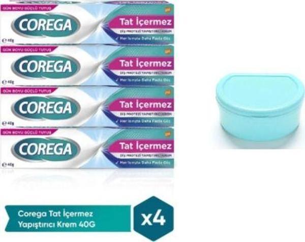 Tat Içermez Diş Protez Yapıştırıcı Krem 40 Gr X 4 Adet + Protez Diş Saklama Kutusu - Image 1