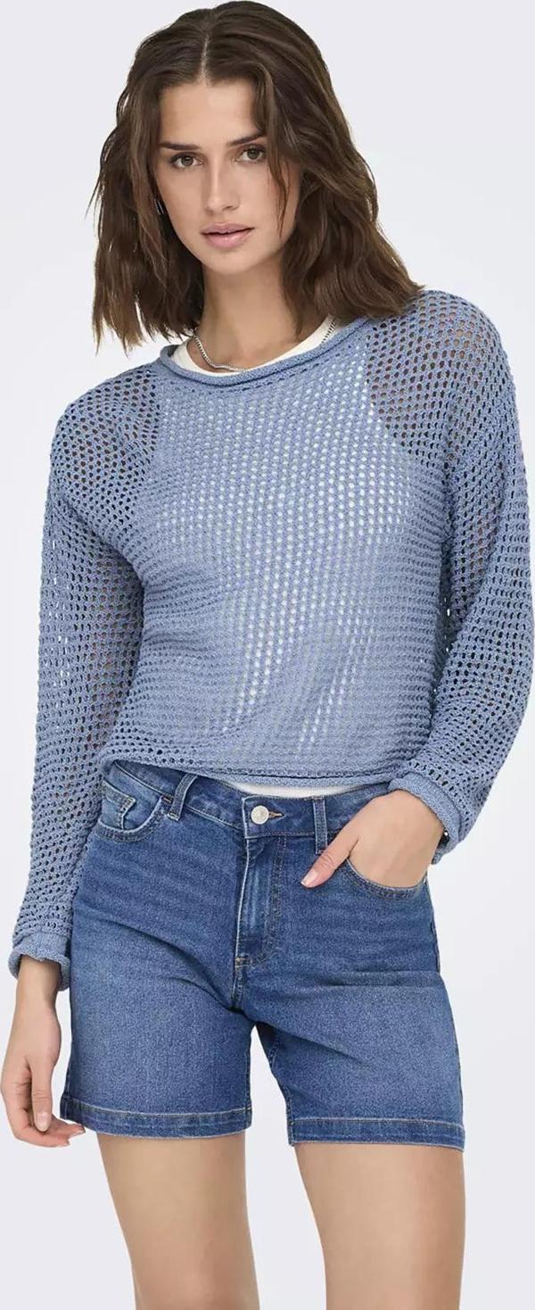 Only Kadın Onlsıena Bisiklet Yaka Pamuklu Mevsimlik Ajurlu Kazak 15339534 Mavi - Image 1