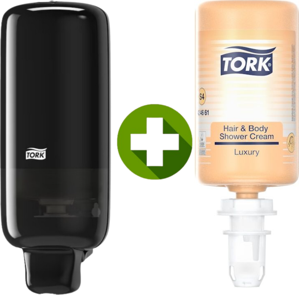 1 Ad. Tork Sabun Dispenseri Siyah 561508 + 1 Litre Tork Luxury Sıvı Sabun Hediyeli - Image 1