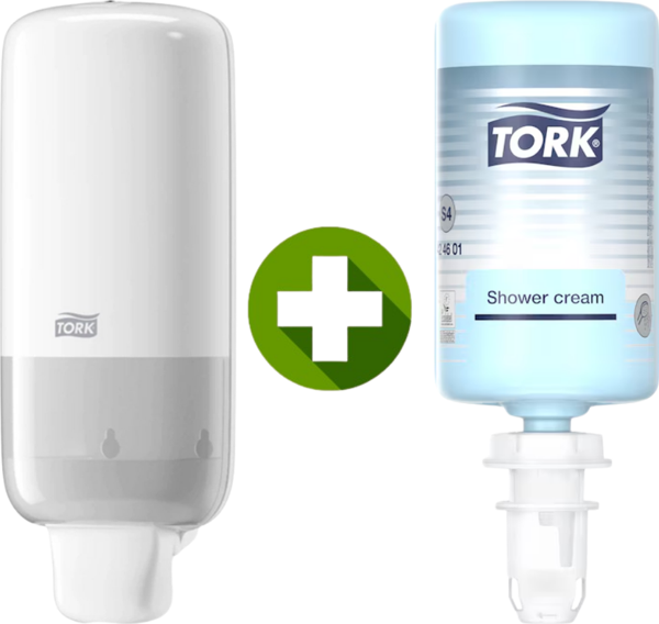 1 Ad. Tork Sabun Dispenseri Beyaz 561500 + 1 Litre Tork El, Saç Ve Vücut Banyo Duş Kremi Hediyeli - Image 1