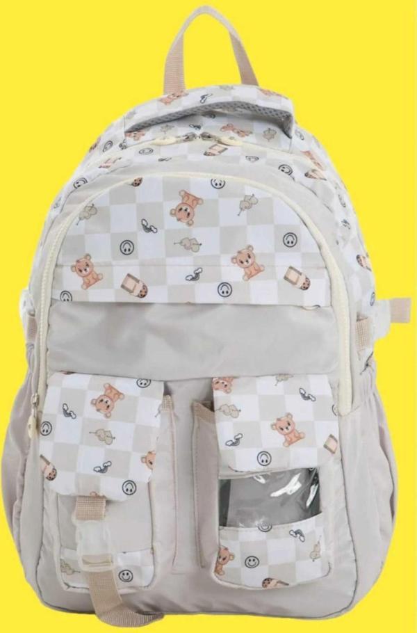 Uniquetrenders Unisex Su Geçirmez Damalı Renkli Okul Çantası Sırt Çantası Bej M - Image 1