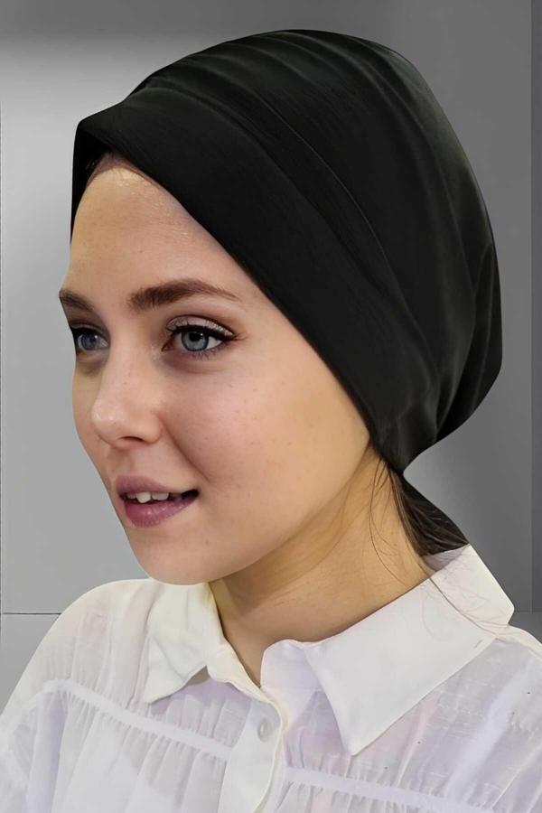 Uniquetrenders Kadın Lüks Sandy Kumaş Bağlamalı Pileli Tesettür Bone Şal Siyah Standart - Image 1