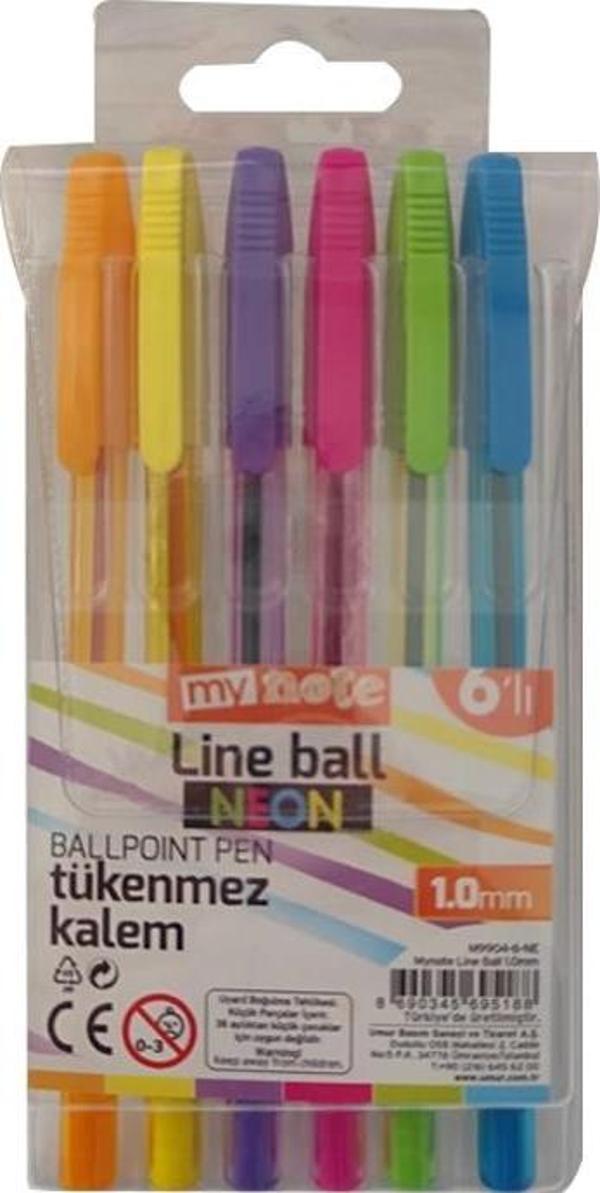 Mynote Line Ball 1.0 mm 6'lı Neon - Image 1