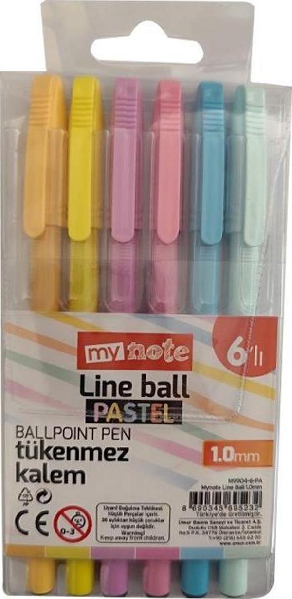 Mynote Line Ball 1.0 mm 6'lı Pastel - Image 1