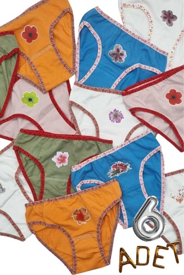 Uniquetrenders Kız Çocuk %100 Pamuklu 6'Lı Külot Çok Renkli 4-5 Yaş - Image 1