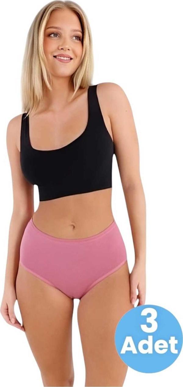 Uniquetrenders Kadın Pamuklu Penye Süprem Kumaş Bato Külot Kadın Bato Külot 3 Adet Gül Kurusu 2XL-3XL - Image 1