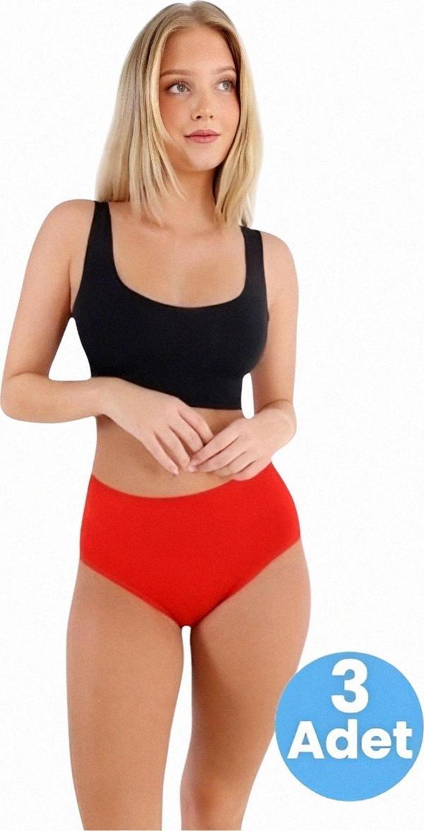 Uniquetrenders Kadın Pamuklu Penye Süprem Kumaş Bato Külot Kadın Bato Külot 3 Adet Kırmızı 2XL-3XL - Image 1